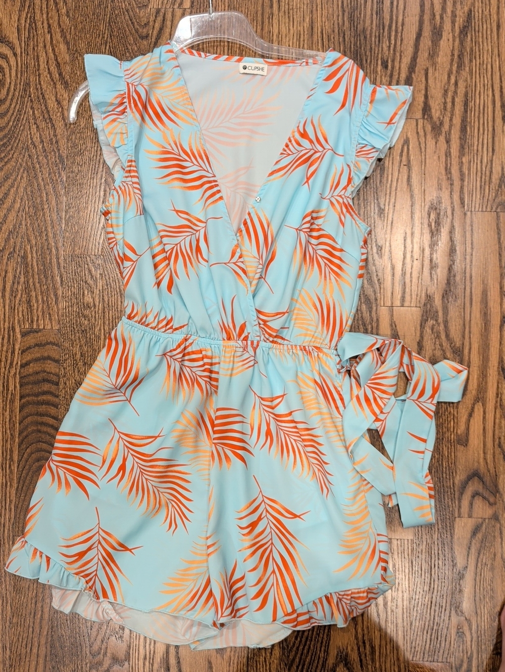 CUPSHE Girls' Blue & Orange Tropical Print Romper